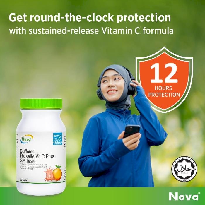 NOVA Buffered Roselle Vit C Plus SR Tablet 100's (Vitamin C, Vitamin D Supplement 1000mg)